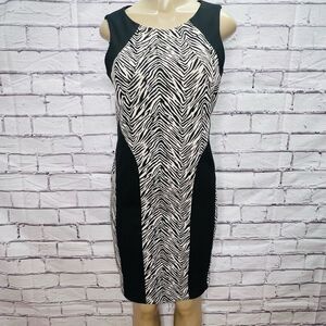 Ivanka Trump Womens Black Off-White Zebra Print Color Block Sheath Dress Size 8